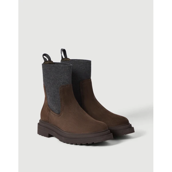 Suede and knit boots in Pine Cone Brown - Image 2