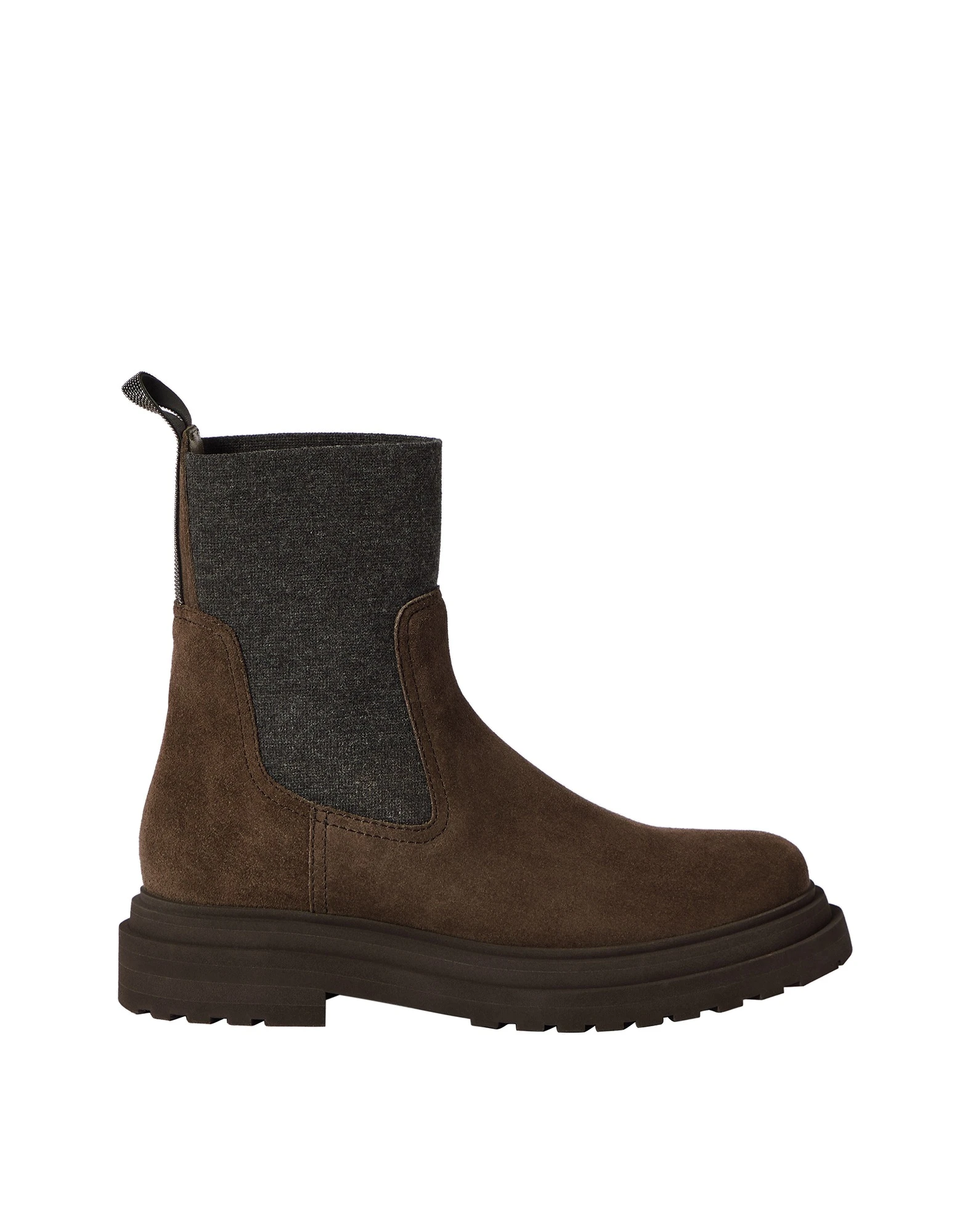 Brunello Cucinelli Suede and knit boots in Pine Cone Brown | Buy Boots at Luxury Shoes Brunello Cucinelli Suede and knit boots in Pine Cone Brown