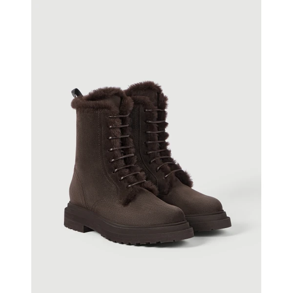 Suede and shearling boots in Pepper - Image 2