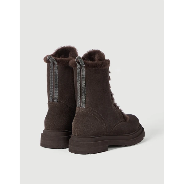 Suede and shearling boots in Pepper - Image 3