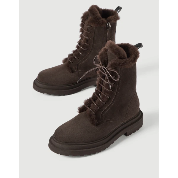 Suede and shearling boots in Pepper - Image 4
