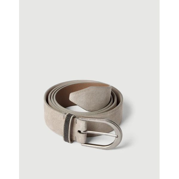 Brunello Cucinelli Suede belt in Light Grey, view 2 | Belts | Luxury Shoes 