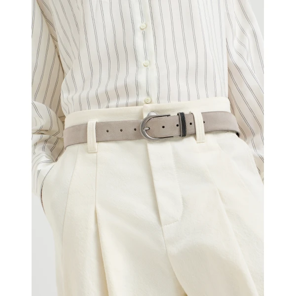 Brunello Cucinelli Suede belt in Light Grey, view 3 | Belts | Luxury Shoes 