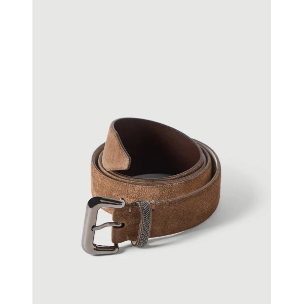 Brunello Cucinelli Suede belt with monili in Caramel, view 2 | Belts | Luxury Shoes 