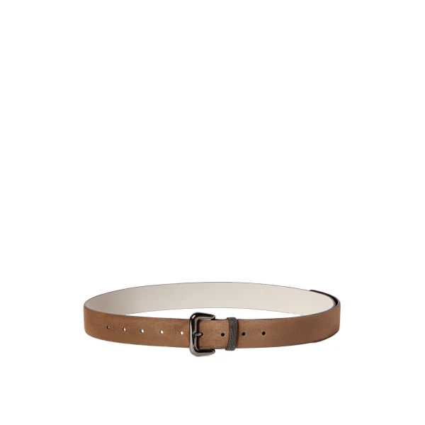 Brunello Cucinelli Suede belt with monili in Caramel | Belts | Luxury Shoes 