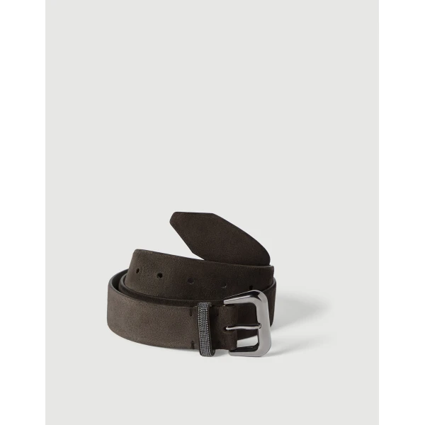 Brunello Cucinelli Suede belt with monili in Pepper, view 2 | Belts | Luxury Shoes 