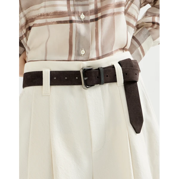 Brunello Cucinelli Suede belt with monili in Pepper, view 3 | Belts | Luxury Shoes 