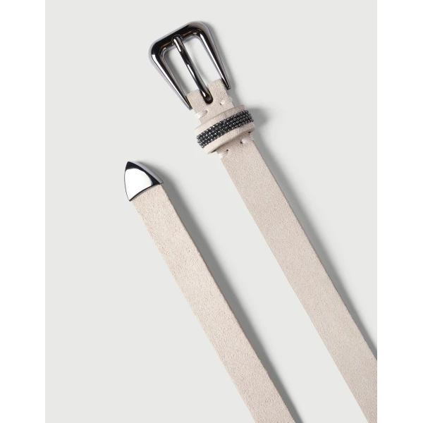 Brunello Cucinelli Suede belt with shiny loop in Buff, view 2 | Belts | Luxury Shoes 