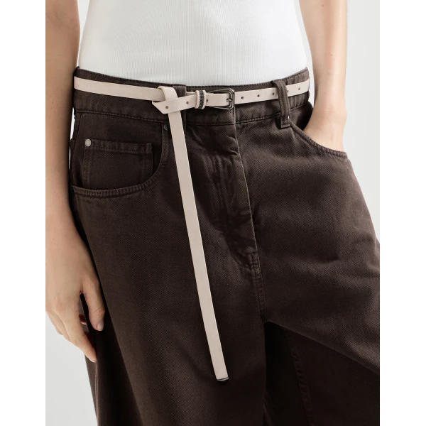 Brunello Cucinelli Suede belt with shiny loop in Buff, view 3 | Belts | Luxury Shoes 