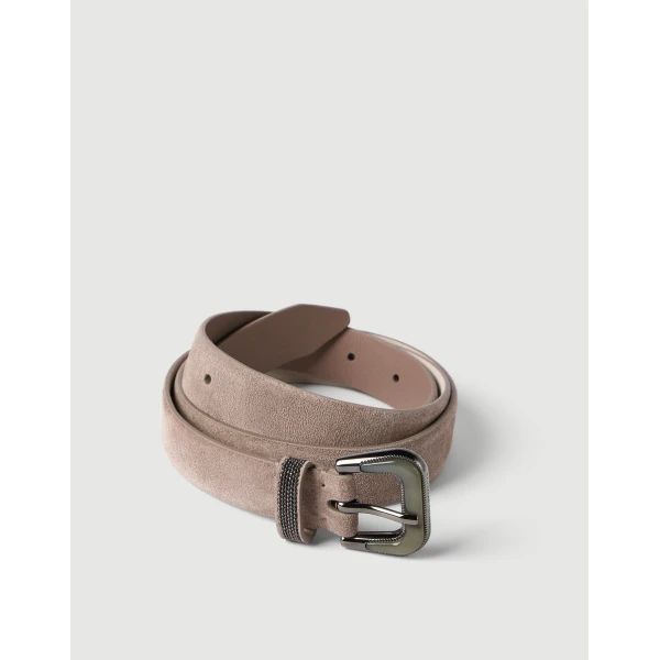 Brunello Cucinelli Suede belt with shiny loop in Light Brown, view 2 | Belts | Luxury Shoes 