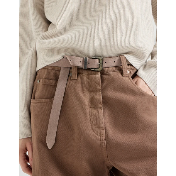 Brunello Cucinelli Suede belt with shiny loop in Light Brown, view 3 | Belts | Luxury Shoes 