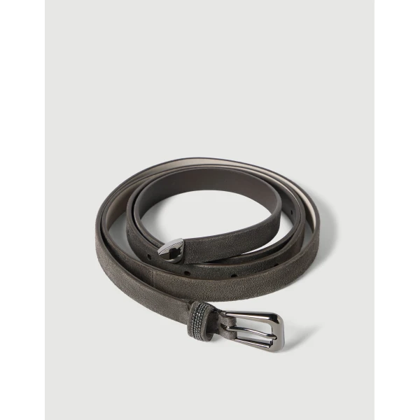 Brunello Cucinelli Suede belt with shiny loop in Pepper, view 2 | Belts | Luxury Shoes 