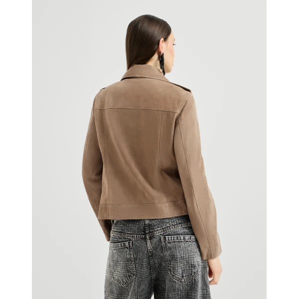 Suede biker jacket with monili in Hazelnut - Image 3