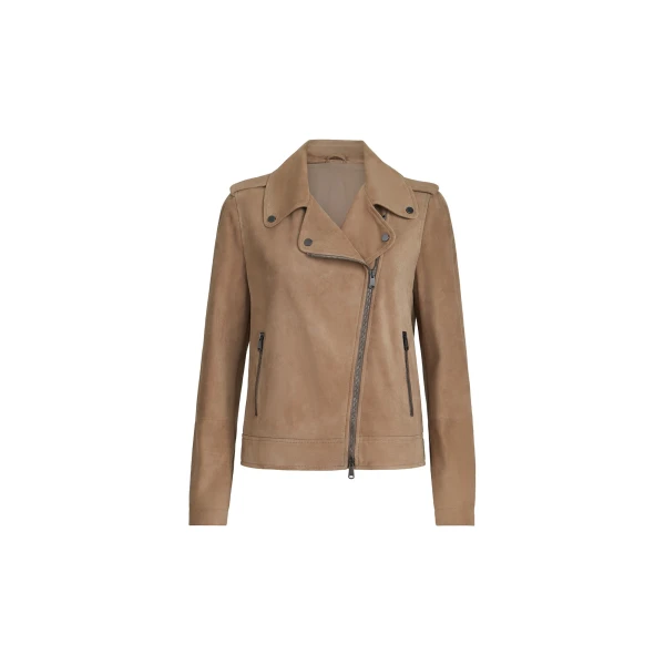 Brunello Cucinelli Suede biker jacket with monili in Hazelnut