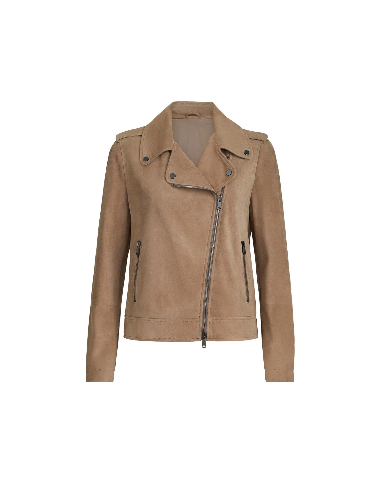 Brunello Cucinelli Suede biker jacket with monili in Hazelnut | Buy Jackets at Luxury Shoes Brunello Cucinelli Suede biker jacket with monili in Hazelnut