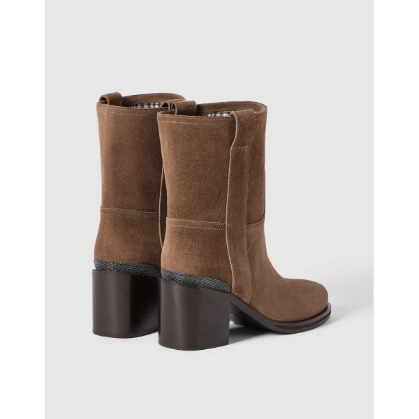 Suede boots with monili in Caramel - Image 3