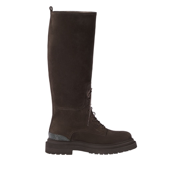 Brunello Cucinelli Suede boots with monili in Pepper