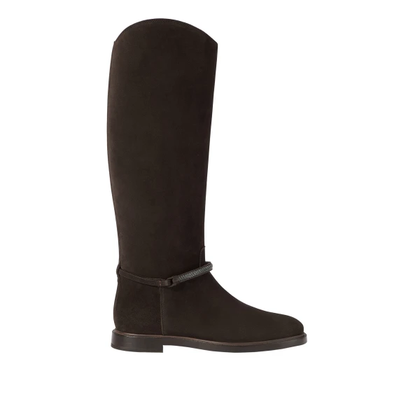 Brunello Cucinelli Suede boots with precious strap in Pepper