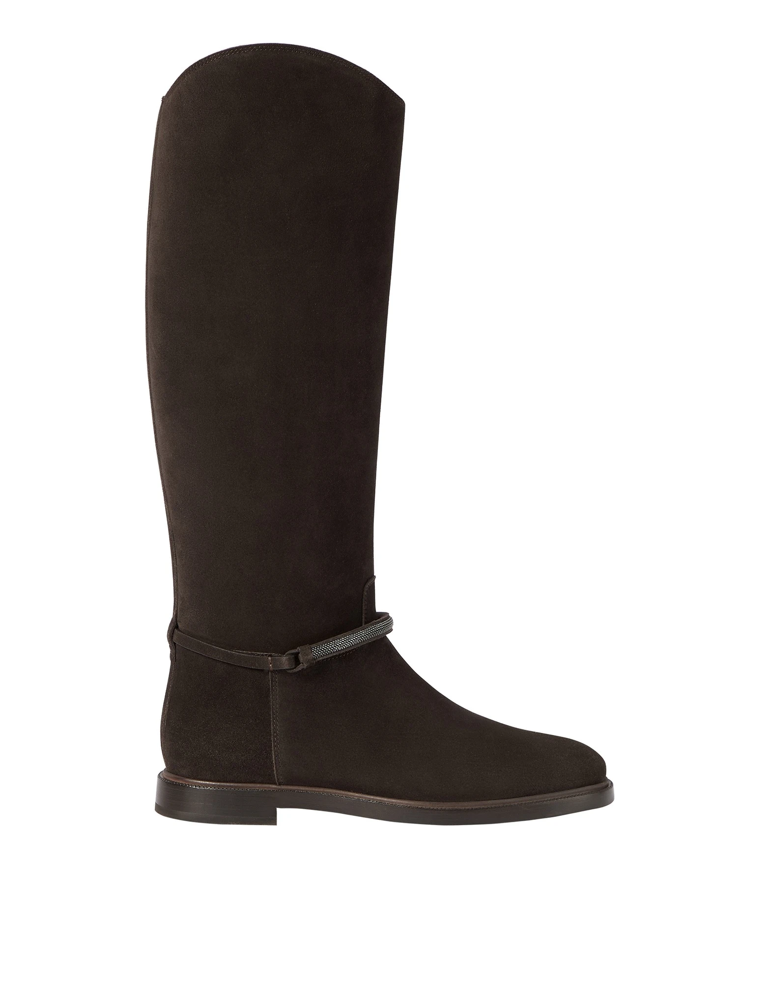 Brunello Cucinelli Suede boots with precious strap in Pepper | Buy Boots at Luxury Shoes Brunello Cucinelli Suede boots with precious strap in Pepper