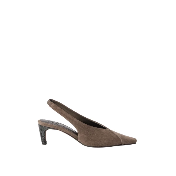 Brunello Cucinelli Suede city slingbacks in Bark