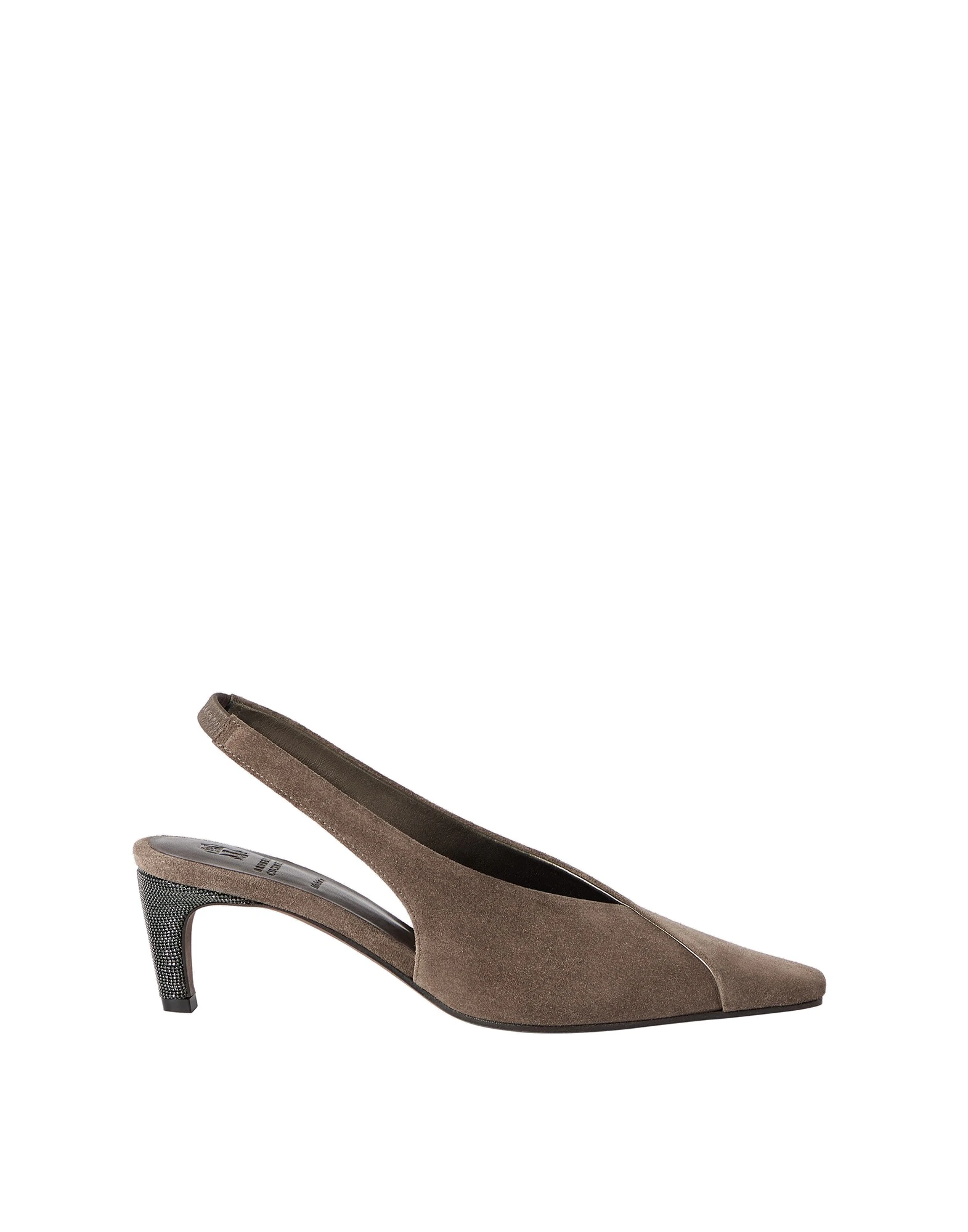 Brunello Cucinelli Suede city slingbacks in Bark | Buy Heels at Luxury Shoes Brunello Cucinelli Suede city slingbacks in Bark