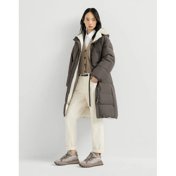 Suede, cotton and shearling sneakers in Light Grey - Image 6
