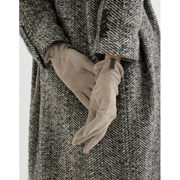 Brunello Cucinelli Suede gloves with monili in Beige, view 3 | Gloves | Luxury Shoes 