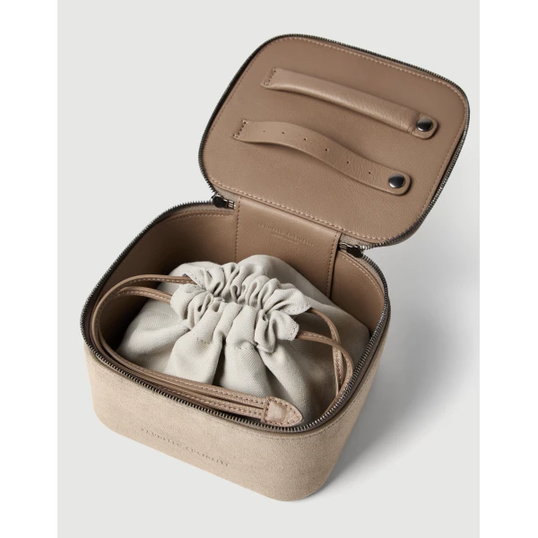 Brunello Cucinelli Suede jewelry box in Light Grey, view 3 | Accessories | Luxury Shoes 