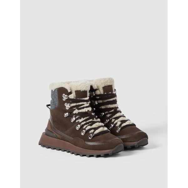 knit and shearling runners in Espresso
