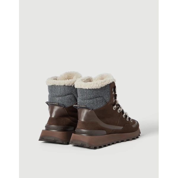 Suede, knit and shearling runners in Espresso - Image 3