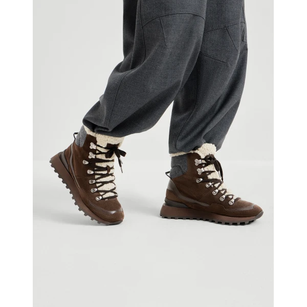Suede, knit and shearling runners in Espresso - Image 5