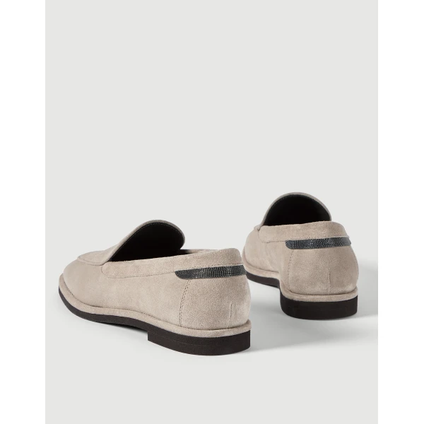 Suede loafers with monili in Light Grey - Image 4