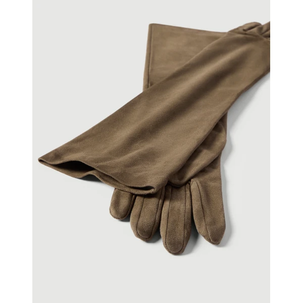 Brunello Cucinelli Suede long gloves in Origano, view 2 | Gloves | Luxury Shoes 