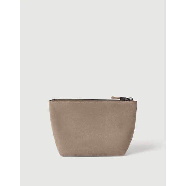 Brunello Cucinelli Suede pouch with monili in Light Grey, view 2 | Wallets & Purses | Luxury Shoes 