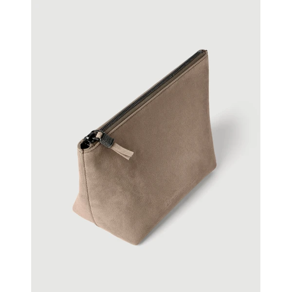Brunello Cucinelli Suede pouch with monili in Light Grey, view 3 | Wallets & Purses | Luxury Shoes 