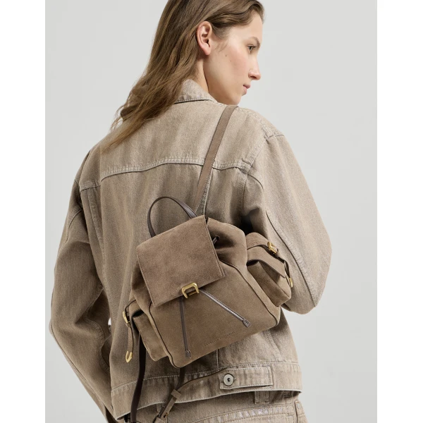 Suede sartorial backpack in Bark - Image 4