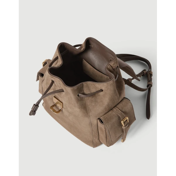 Suede sartorial backpack in Bark - Image 5