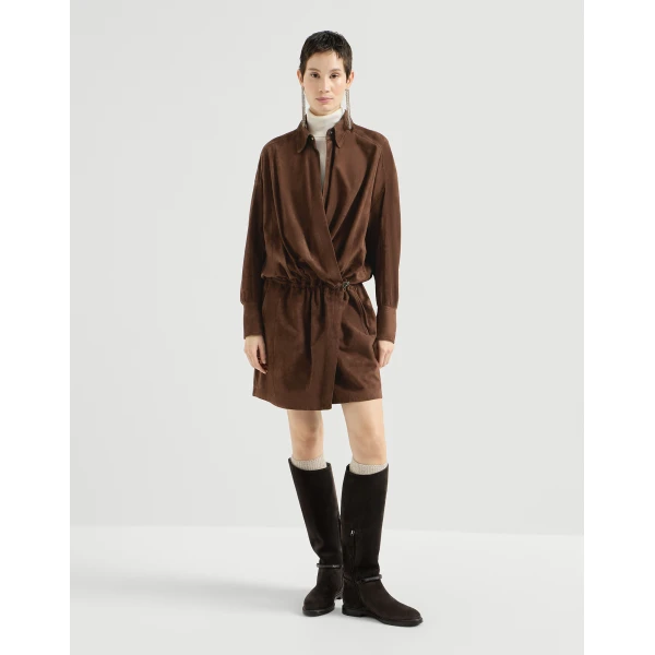 Suede shirt dress in Brown Gianduia - Image 2