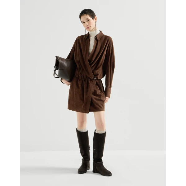 Suede shirt dress in Brown Gianduia - Image 6