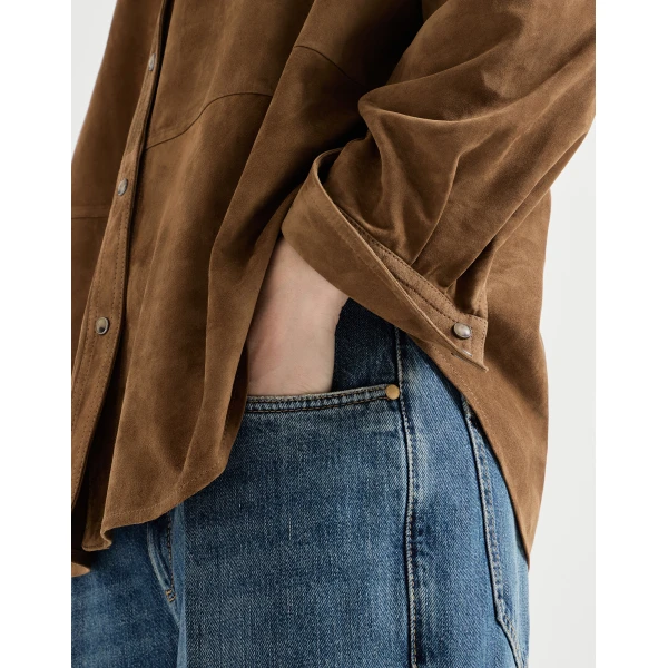 Suede shirt with monili in Light Brown - Image 4