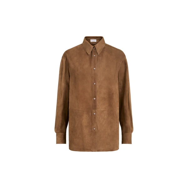Brunello Cucinelli Suede shirt with monili in Light Brown