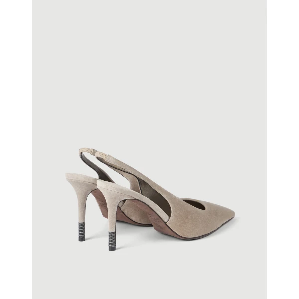 Suede slingback heels with monili in Light Grey - Image 3