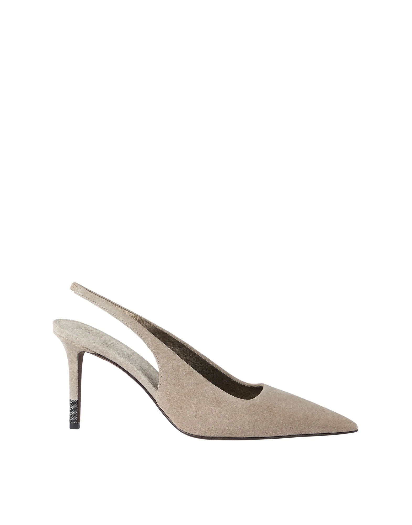 Brunello Cucinelli Suede slingback heels with monili in Light Grey | Buy Heels at Luxury Shoes Brunello Cucinelli Suede slingback heels with monili in Light Grey