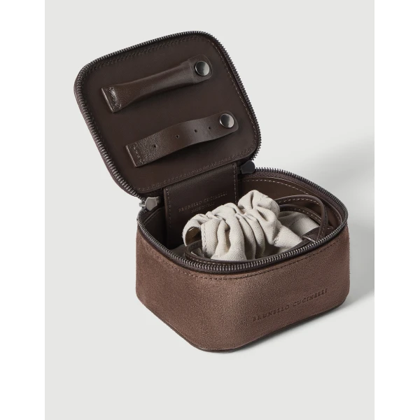 Brunello Cucinelli Suede small jewelry box in Cappuccino, view 3 | Accessories | Luxury Shoes 