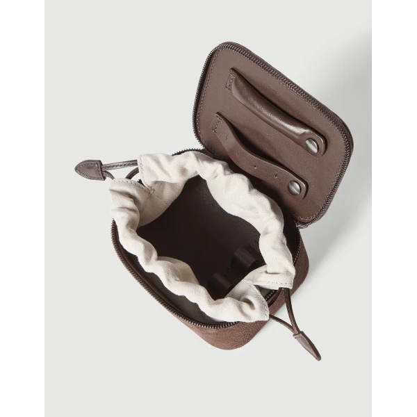 Brunello Cucinelli Suede small jewelry box in Cappuccino, view 4 | Accessories | Luxury Shoes 