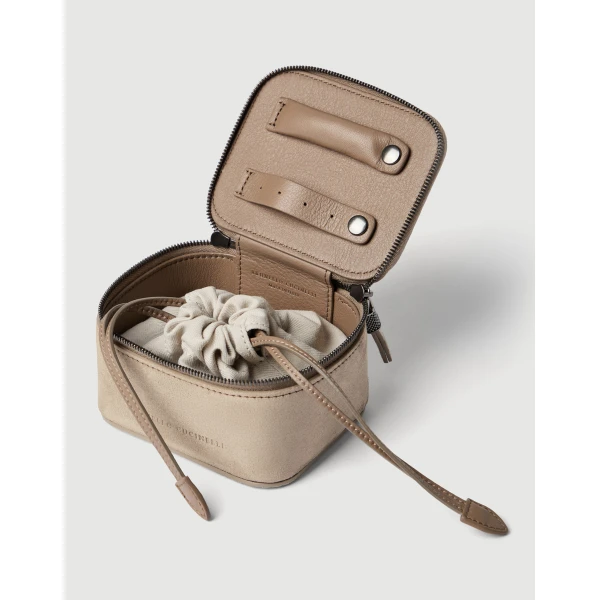 Brunello Cucinelli Suede small jewelry box in Light Grey, view 3 | Accessories | Luxury Shoes 