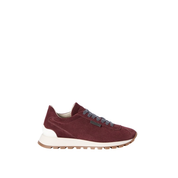 Brunello Cucinelli Suede sneakers with monili in Burgundy