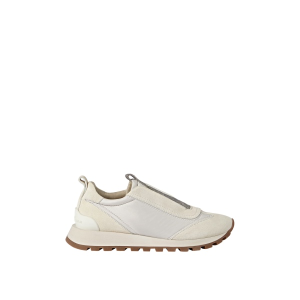 Brunello Cucinelli Suede sneakers with monili in White