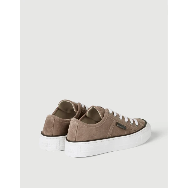 Suede sneakers with shiny tab in Brown - Image 3