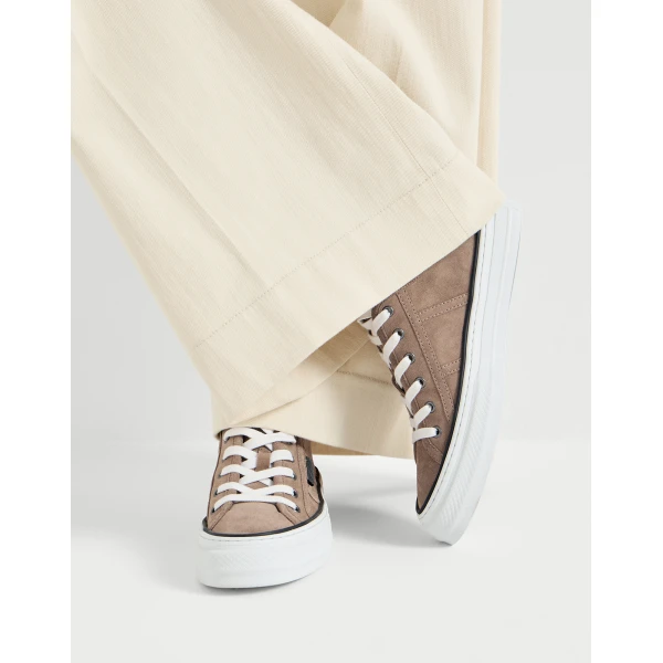 Suede sneakers with shiny tab in Brown - Image 5